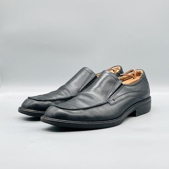 ECCO Shoes Mens 11.5 Black Leather Slip On Oxford Dress Square Toe Comfort